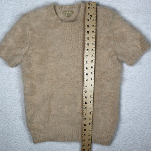 Michael Kors 80% Angora Sweater Women Medium Tan Nude Fuzzy Luxury Soft Designer - Picture 7 of 11